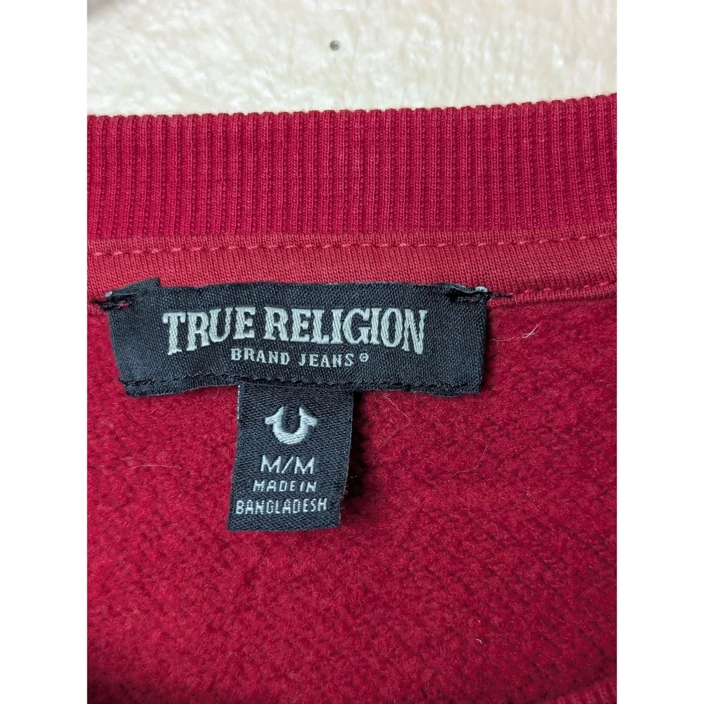 True Religion Sweatshirt Men Medium Red Buddha Logo Streetwear Graphic Crewneck